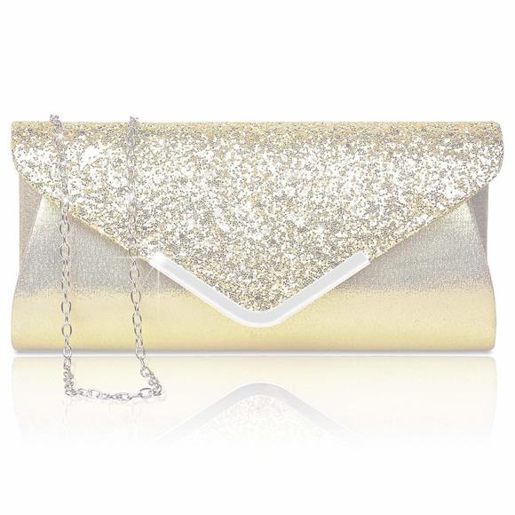 Evening Envelope Handbag Prom Sequin Clutch Purse Shoulder Cross Body :< - Picture 1 of 7